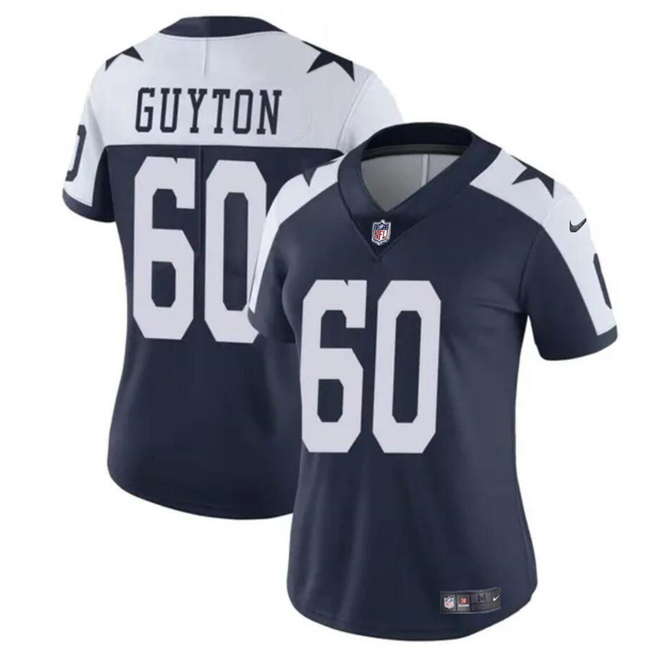 Women's Dallas Cowboys #60 Tyler Guyton Navy/White 2024 Draft Vapor Thanksgiving Limited Football Stitched Jersey(Run Small)